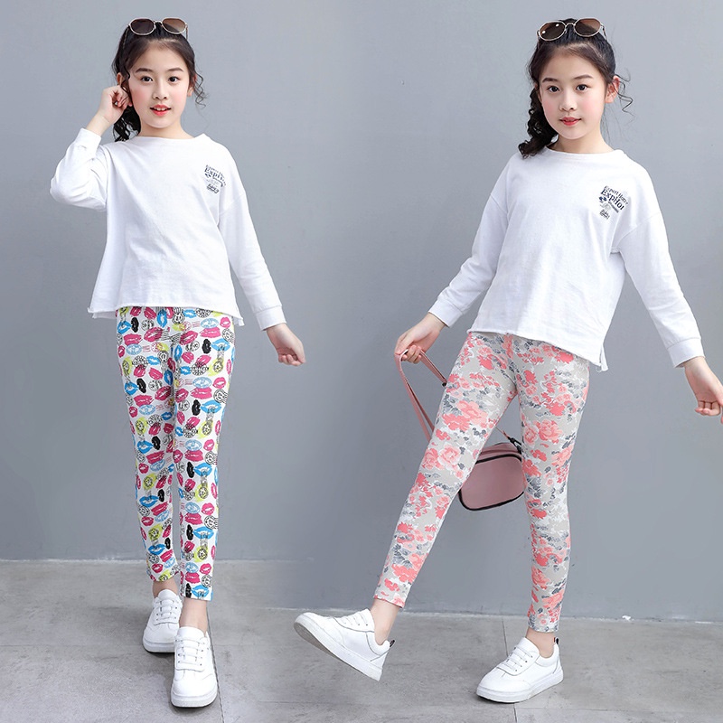 Quần legging co giãn in họa tiết phong cách Hàn Quốc đáng yêu dành cho bé gái 3-11 tuổi