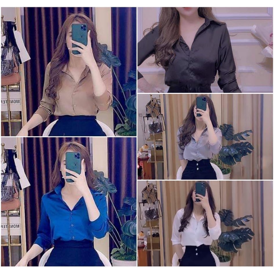 Áo sơ mi nữ công sở cao cấp kiểu Hàn Quốc trơn tay dài màu Trắng+ Đen +Xám+ Xanh+Nâu GLORIA SHOP SM-02