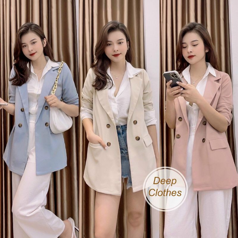 A619 Áo vest, áo blazer chất vải trượt phối túi 2 bên, thiết kế 4 cúc sang trọng, dáng suông dài