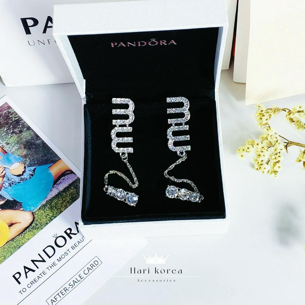 Khuyên tai đính đá MIU, bông tai nữ dáng thả xinh, phụ kiện trang sức nữ cao cấp Hari korea accessories