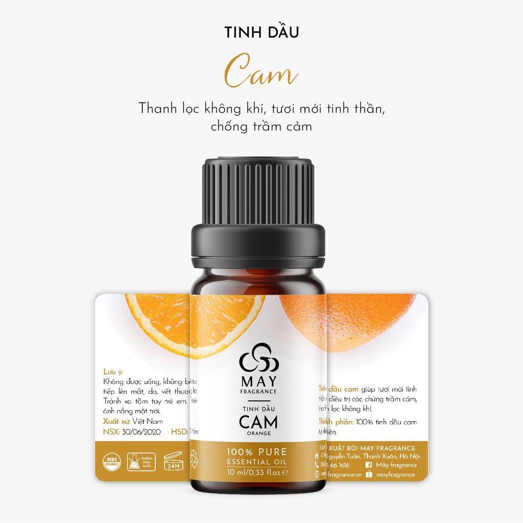 [Mã LIFE5510K giảm 10K đơn 20K] Tinh dầu Cam thiên nhiên thơm phòng May Fragrance lọ 10 ml