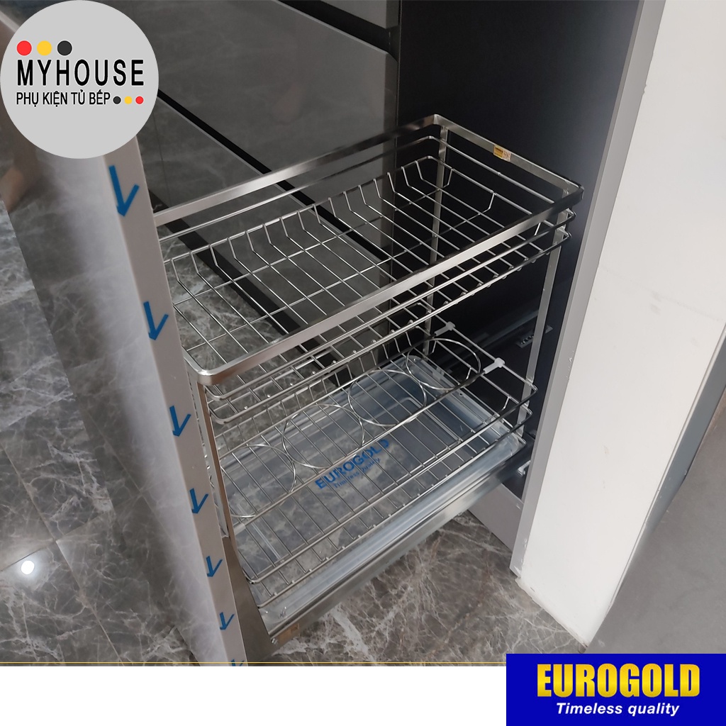 Giá Đựng Gia Vị Chai Lọ Nan Dẹt Inox 304 Ray Giảm Chấn - Kệ Gia Vị Âm Tủ, Gắn Cánh - phụ kiện tủ bếp Eurogold