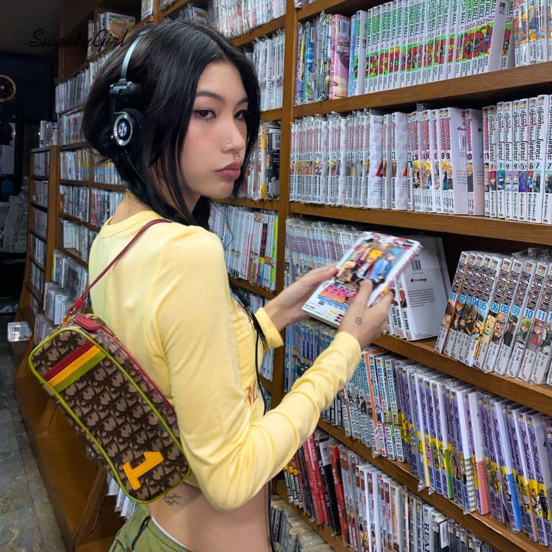 Áo Thun Tay Dài Cổ Tròn In Chữ Phối Màu Tương Phản Thời Trang 2022 Cho Nữ