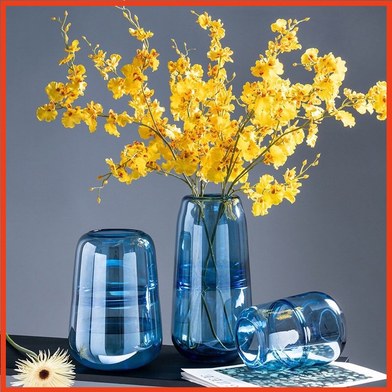 Lọ hoa thuỷ tinh Bình hoa decor màu xanh ngọc phong cách Bắc Âu
