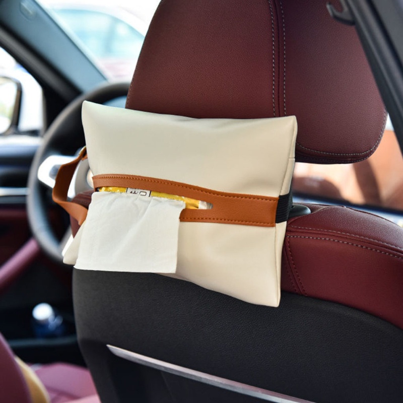 Hộp Đựng Khăn Giấy Bằng Da PU Treo Xe Hơi Tiện Dụng