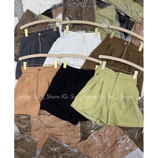 Quần short Ulzzang chất Quảng Châu kèm ảnh thật, Quần short vải cạp cao cài cúc basic