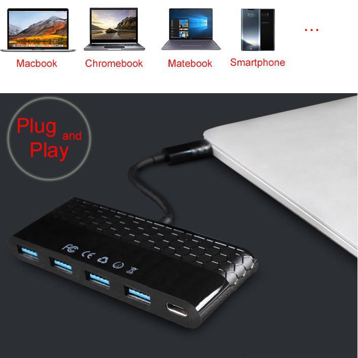 Cáp Type C -&gt; 4p USB 3.0 SSK SHU C100 , Bộ chuyển và chia tín hiệu từ Type C sang 4 cồng USB 3.0