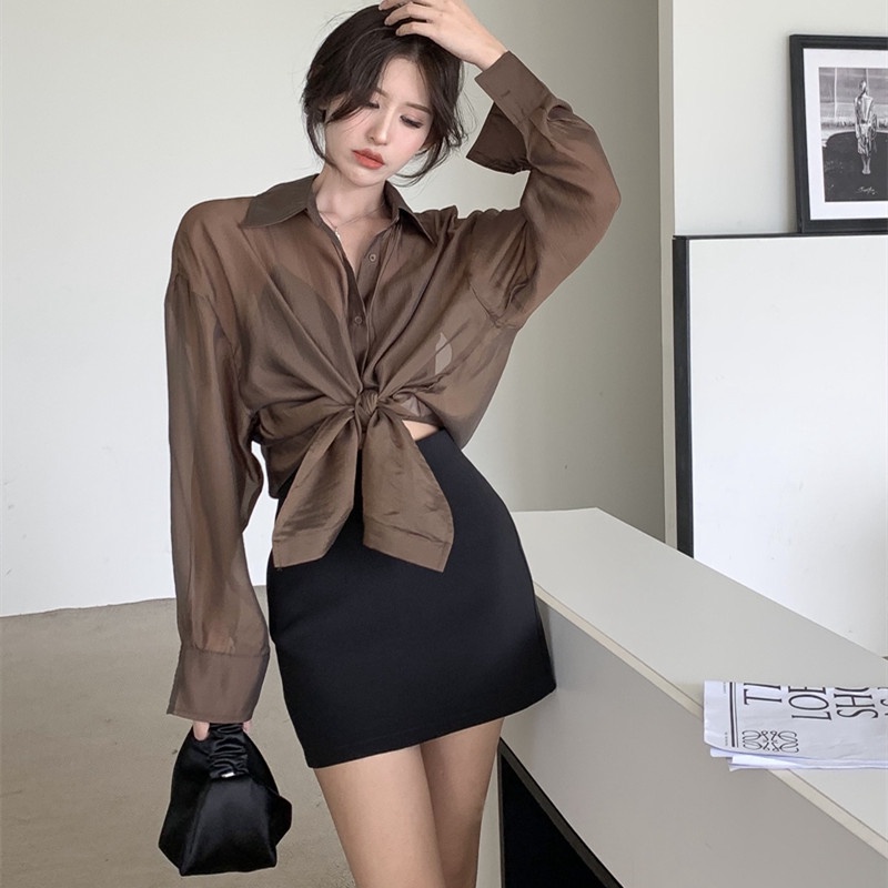 Áo Sơ Mi Voan Mỏng Tay Dài Xuyên Thấu Thời Trang Mùa Hè Cho Nữ