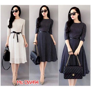 Có size XXXL Đầm xòe chấm bi buộc nơ rời Bạch Nguyễn