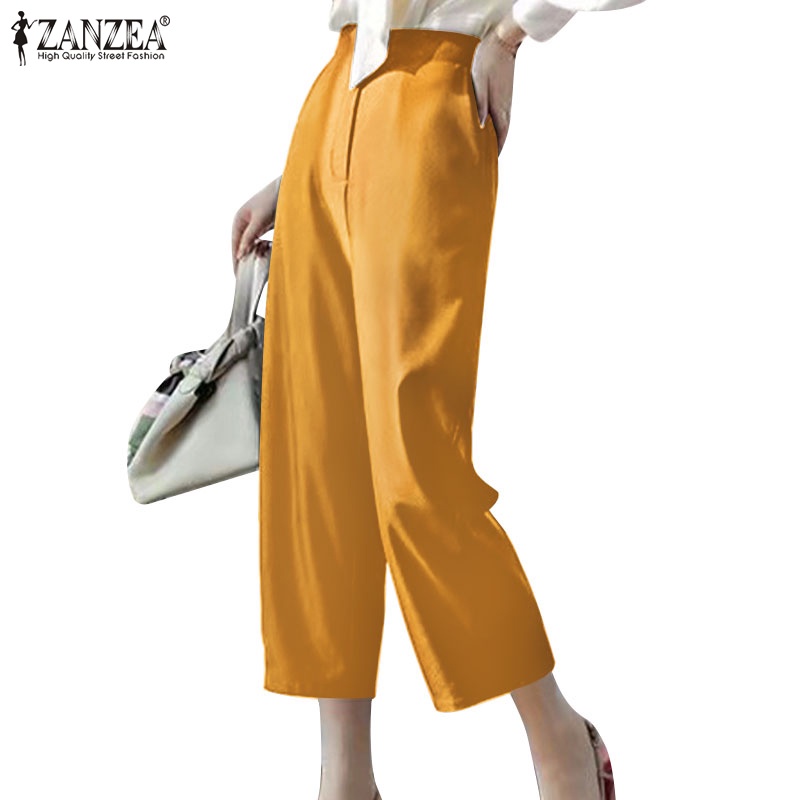 Quần ống rộng Zanzea lưng cao có túi thời trang cá tính cho nữ