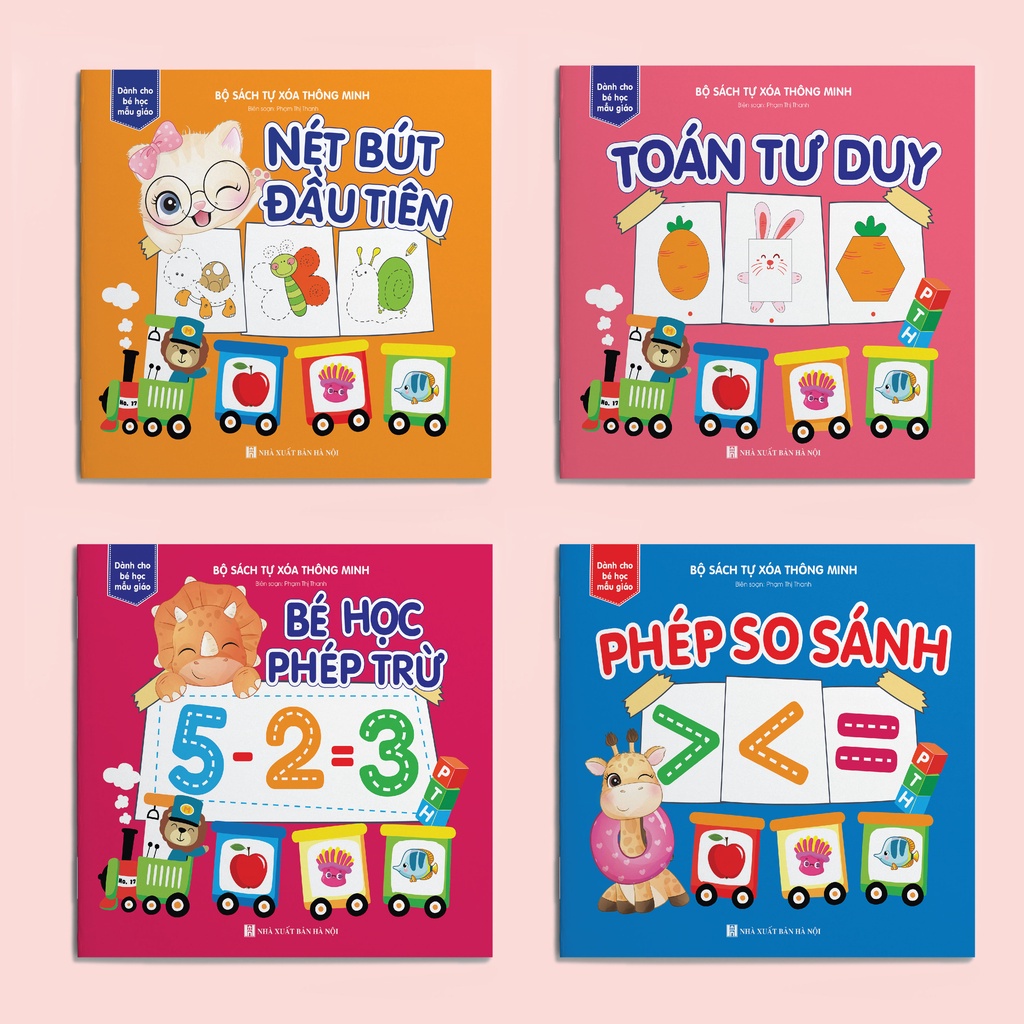 Sách - Combo 4 cuốn Sách tự xóa: Nét bút đầu tiên – Toán tư duy – Bé học phép trừ - Phép so sánh