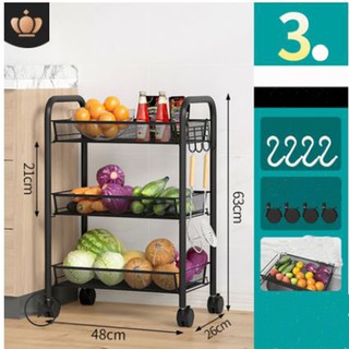 Kệ để đồ đa năng nhà bếp 3 tầng 50x30x65 cm, kệ để đồ nhà bếp có bánh xe xoay 360 độ