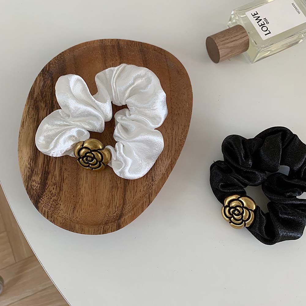 Dây buộc tóc satin co giãn màu trắng sang trọng đơn giản phong cách Hàn Quốc đáng yêu