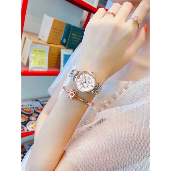 Đồng hồ nữ KAREKISO siêu mỏng, đồng hồ cao cấp chính hãng chống nước dây kim loại mặt đính đá