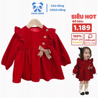 Váy nhung cho bé Dudu Baby Váy nhung đỏ cho bé gái từ 10-24kg,hàng thiết kế kiểu phối nhún bèo siêu đẹp siêu đáng yêu.