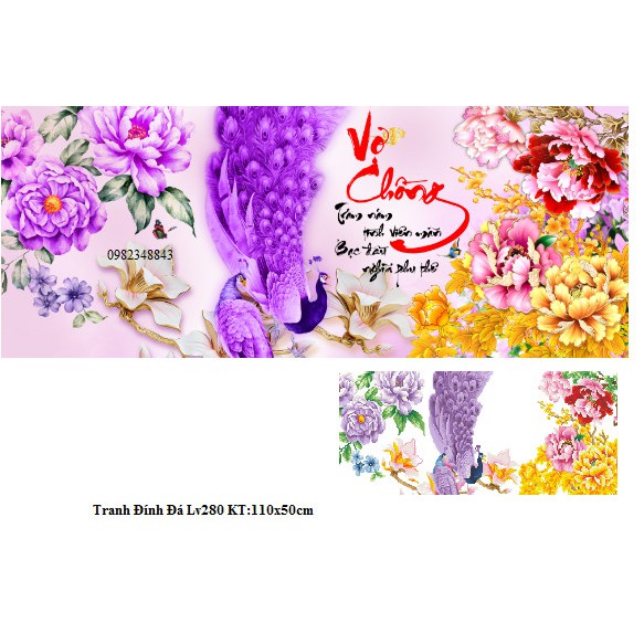 Tranh đính đá vợ chồng KT:110x50cm. Tranh gắn đá tự làm.