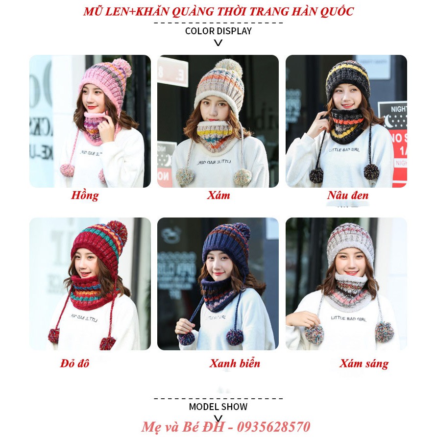 Mũ len nữ kèm khăn Hàn Quốc