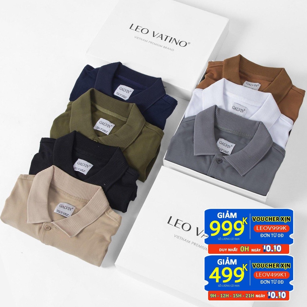 Áo phông thun polo nam Galvin cotton cá sấu trắng đen tay ngắn lỡ cổ bẻ Leo Vatino 12A new