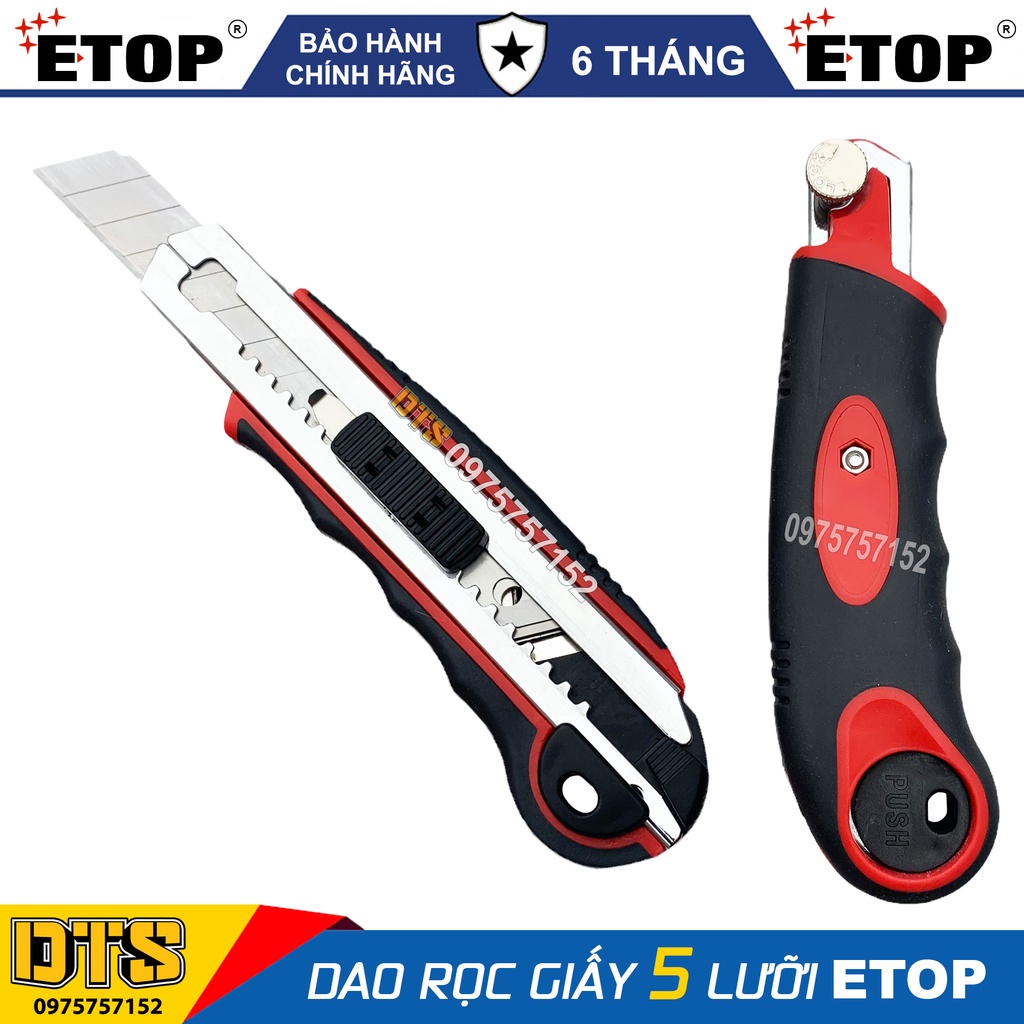 Dao rọc giấy, dao trổ đa năng ETOP, lưỡi lớn 18mm siêu sắc, chống va đập chống trượt, cắt giấy rọc băng keo bìa carton