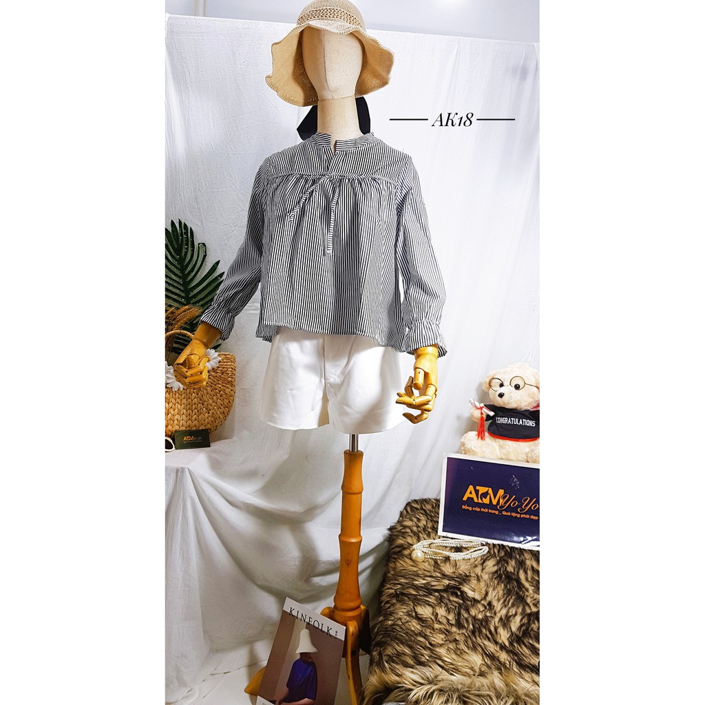 ÁO KIỂU PELUM KẺ SỌC TAY DÀI ( ẢNH THẬT SHOP CHỤP)