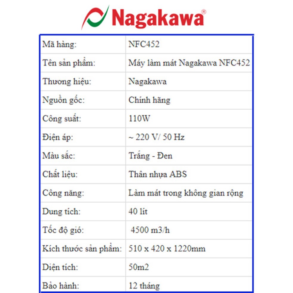 Quạt Điều Hòa Nagakawa NFC452 Hàng chính hãng bảo hành toàn quốc