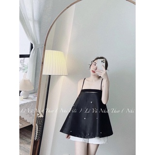 SET ÁO BBD 2 DÂY ĐEN ĐÍNH HẠT + QUẦN SHORT TRẮNG