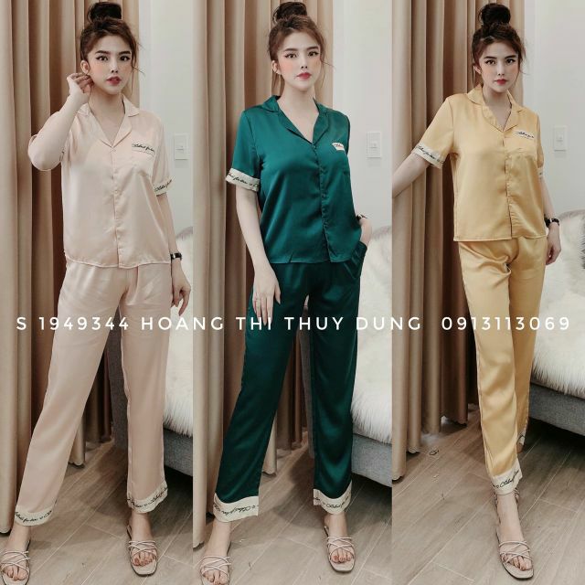 Bộ lụa thêu chữ tay cộc quần dài | BigBuy360 - bigbuy360.vn