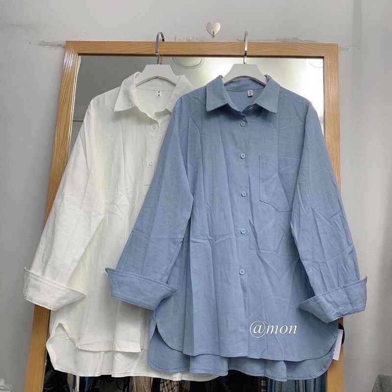 Áo Sơmi trơn vintage oversize chất thô mềm dày dặn hàng quảng châu loại 1