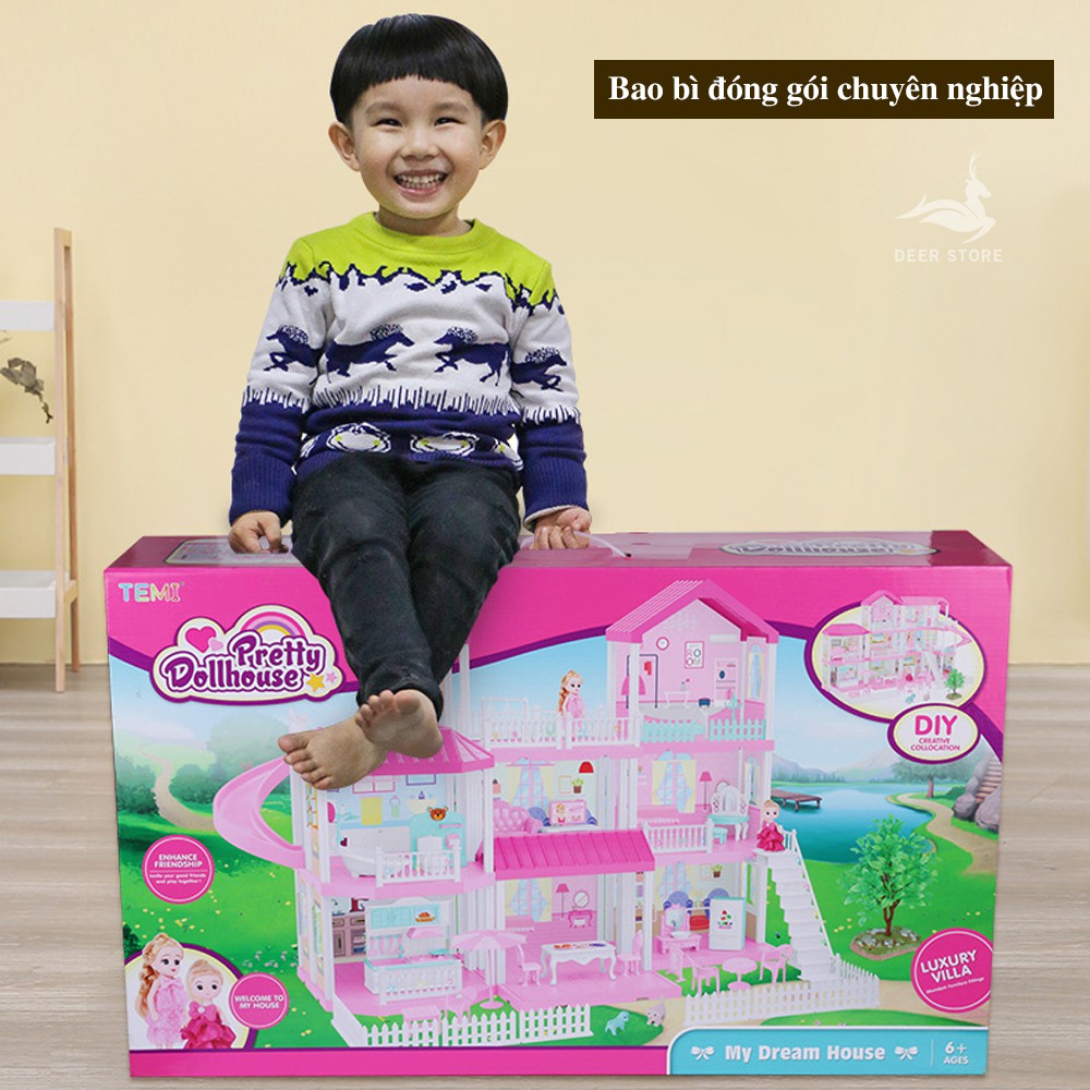 Nhà búp bê Barbie, nhà búp bê cỡ lớn Quà tặng sinh nhật cho bé gái | Tặng hai búp bê, Nhà biệt thự búp bê đủ nội thất