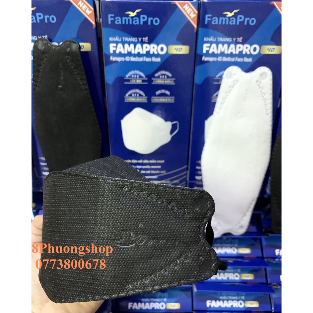 Khẩu trang y tế cao cấp kháng khuẩn 3 lớp Famapro 4D 10 cái/ hộp - Khẩu trang 4D Nam Anh ( Khẩu trang con cá )
