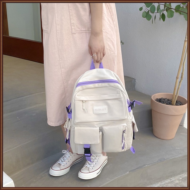 Ba Lô Đi Học / Du Lịch Vải Canvas Siêu Nhẹ Kích Cỡ Lớn Đơn Giản Xinh Xắn