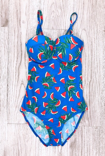 Bikini đồ bơi liền một mảnh chất thun co dãn họa tiết dưa hấu xanh mặc đi biển