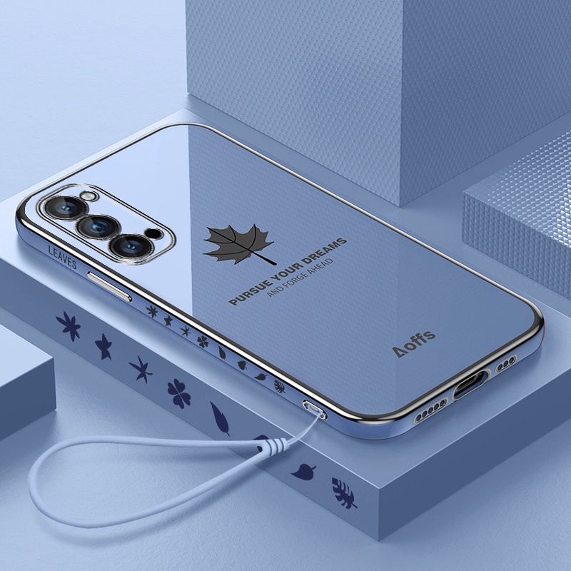Ốp Điện Thoại Mềm Khung Vuông Họa Tiết Lá Phong Sang Trọng Cho OPPO Reno 7 4G 7Z 6 6Z 5G 5 4 5F 4F