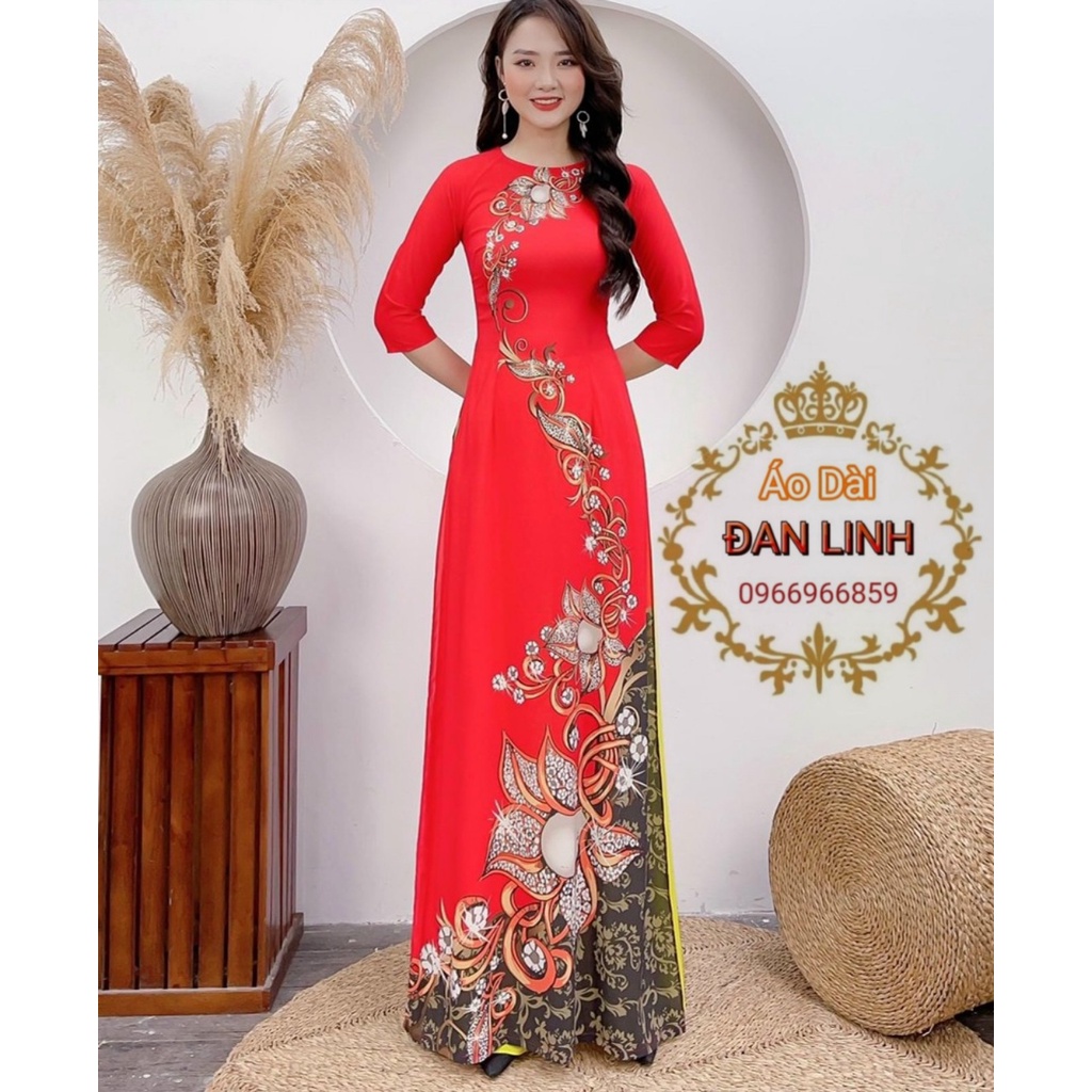 Áo dài màu đỏ in 3D - Áo Dài Đan Linh