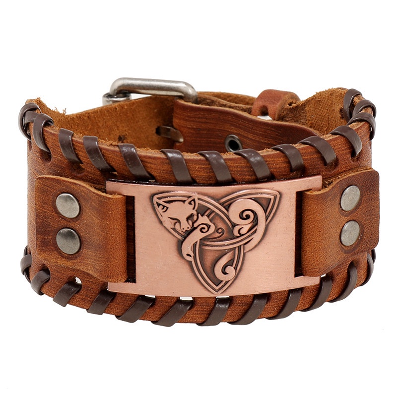 Vòng Tay Da Họa Tiết Cáo Viking Cổ Điển Phong Cách Bắc Âu
