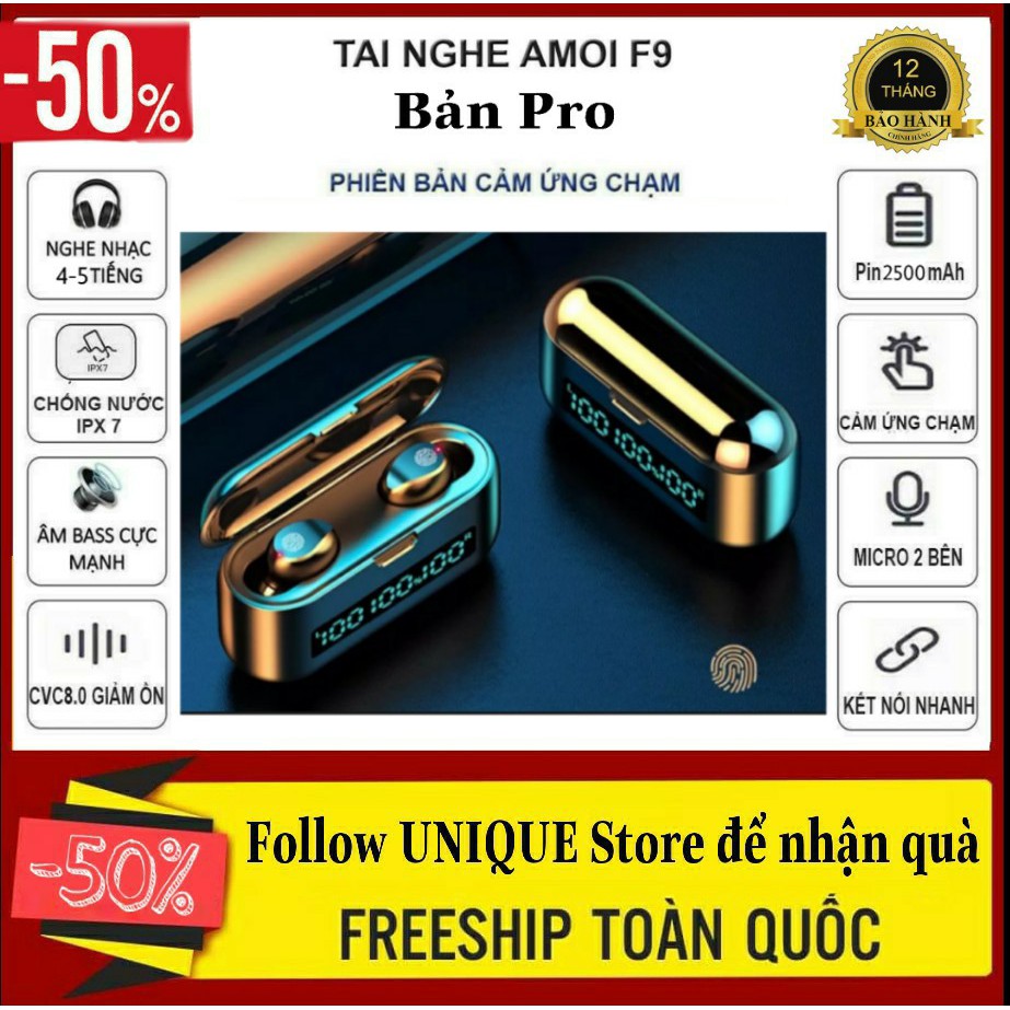 Tai Nghe Bluetooth Amoi F9-39 Pro Phiên Bản Quốc Tế Cảm Biến Vân Tay, Led Hiển Thị Pin, Dock Sạc 2500 Mah