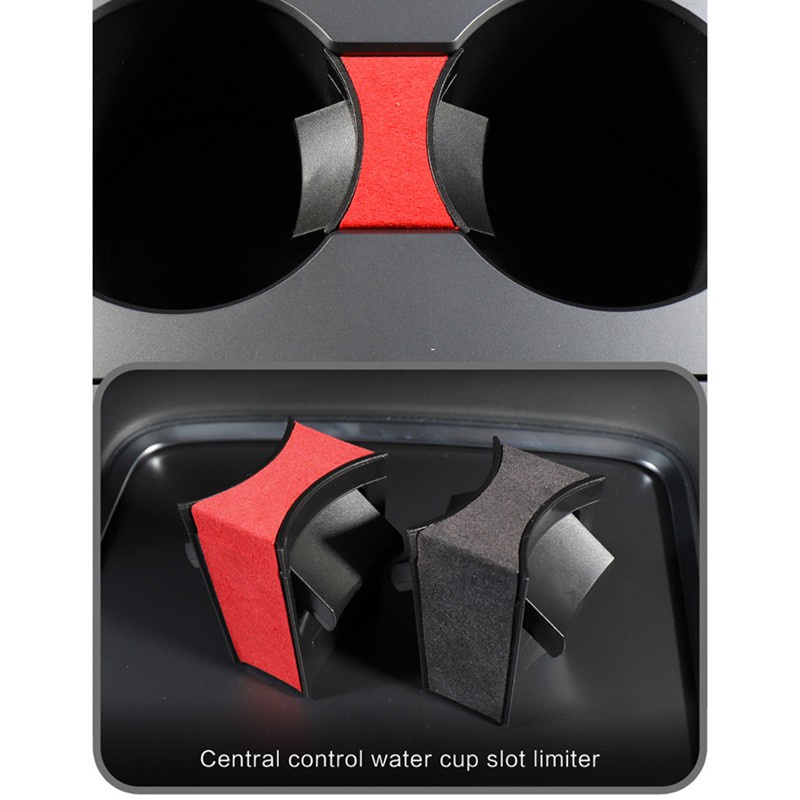[In Stock]Car Suede Cup Holder Limiter for Tesla el 3 Y 2021 Accessories Center Console Water Holder Insert Storage Box,Red