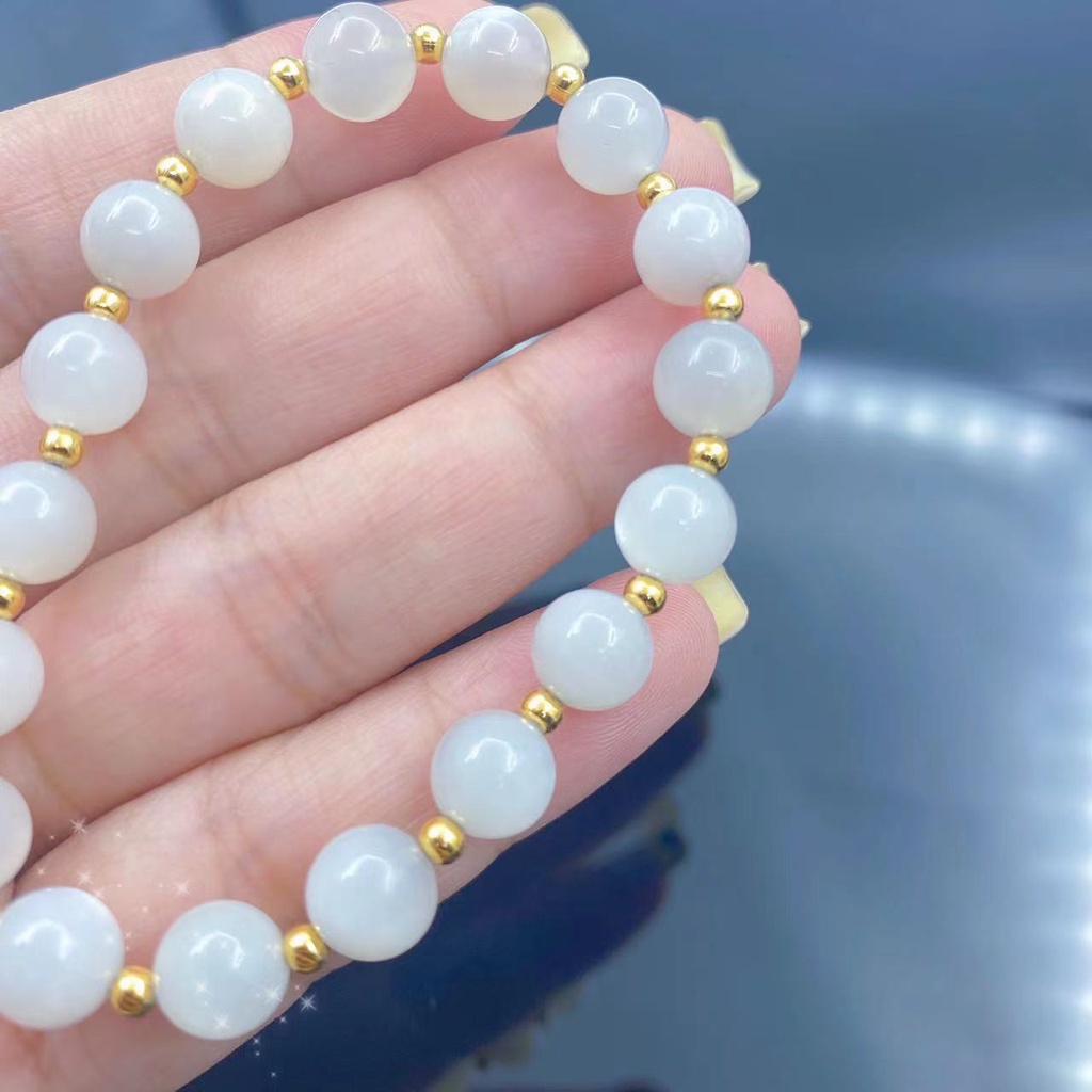 Vòng Tay Chuỗi Hạt Pha Lê Màu Trắng Bằng Thép Không Gỉ Đính Pha Lê Phong Cách Cổ Điển