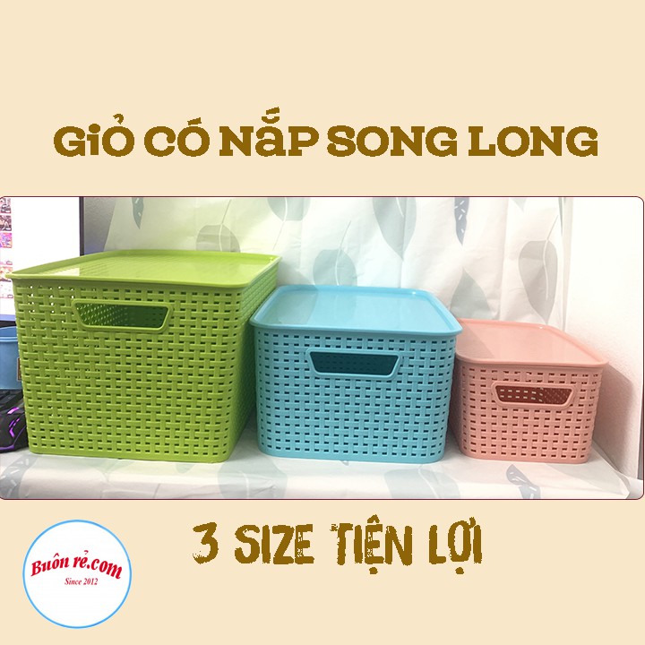 Giỏ nhựa Hàn Quốc Song Long có nắp tiện dụng tiết kiệm không gian 2572-2573-2574