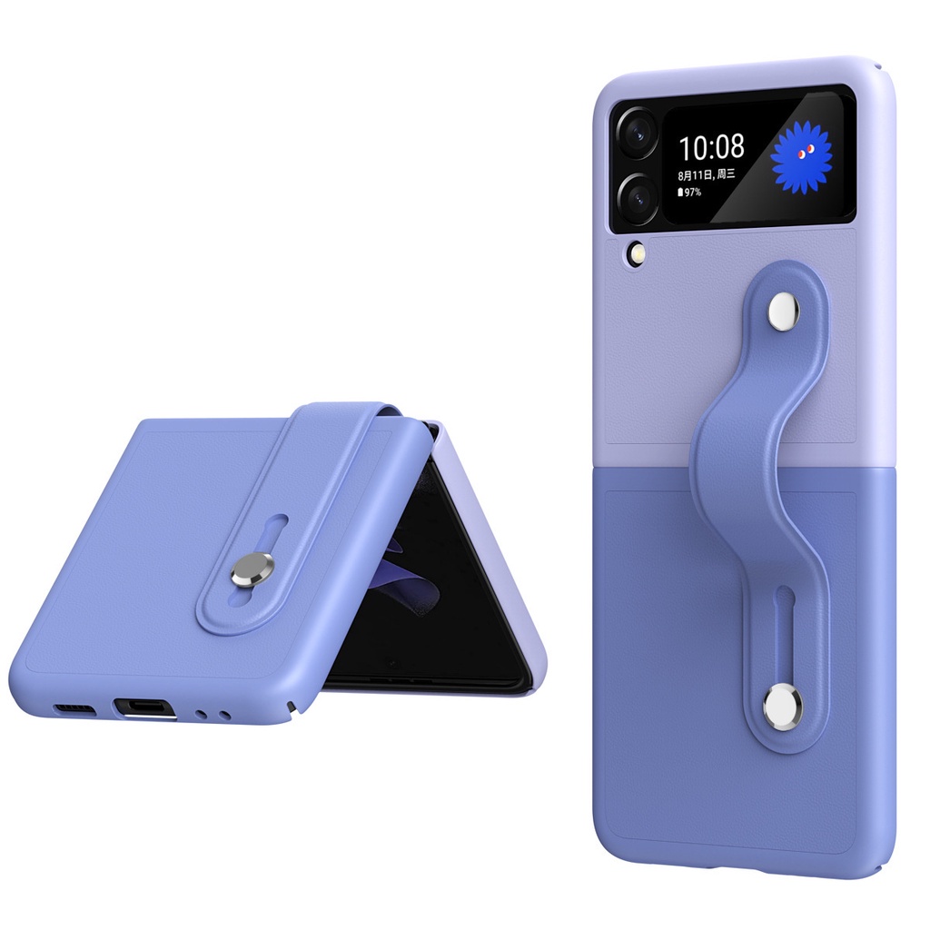 Bao Da Điện Thoại PU Bảo Vệ Toàn Diện Chống Rơi Có Giá Đỡ Và Dây Đeo Cho Samsung z Flip3