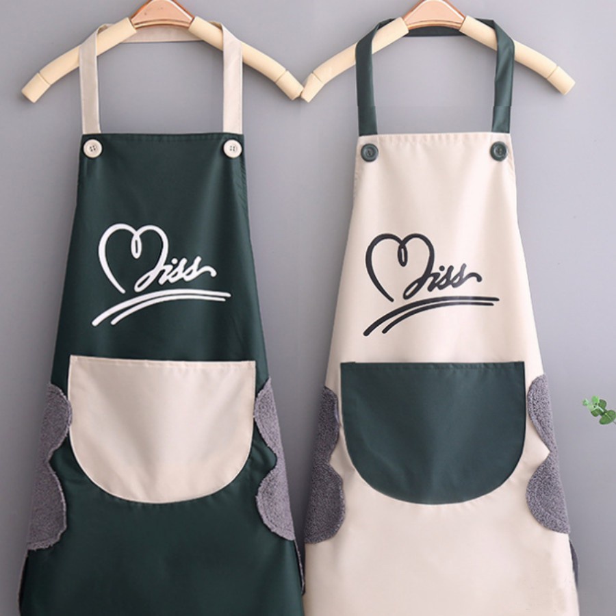 Tạp dề nấu ăn, tạp dề pha chế họa tiết MISS và hoa cúc chống thấm nước chống bám bẩn siêu tiện lợi