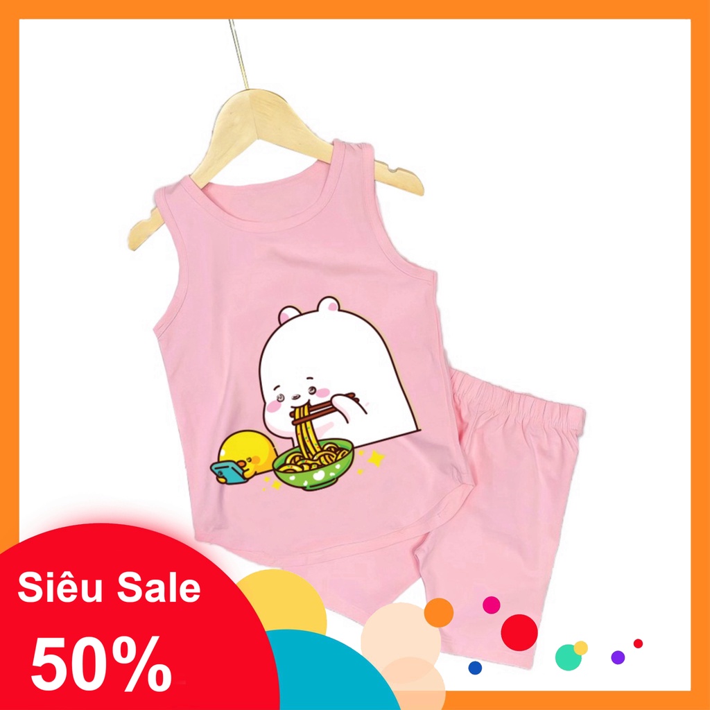 (Mua lẻ giá sỉ ) Bộ đồ bé gái sát nách hình thỏ ăn mì và vịt vàng cho bé gái từ 6kg đên 29kg.DBBG57.