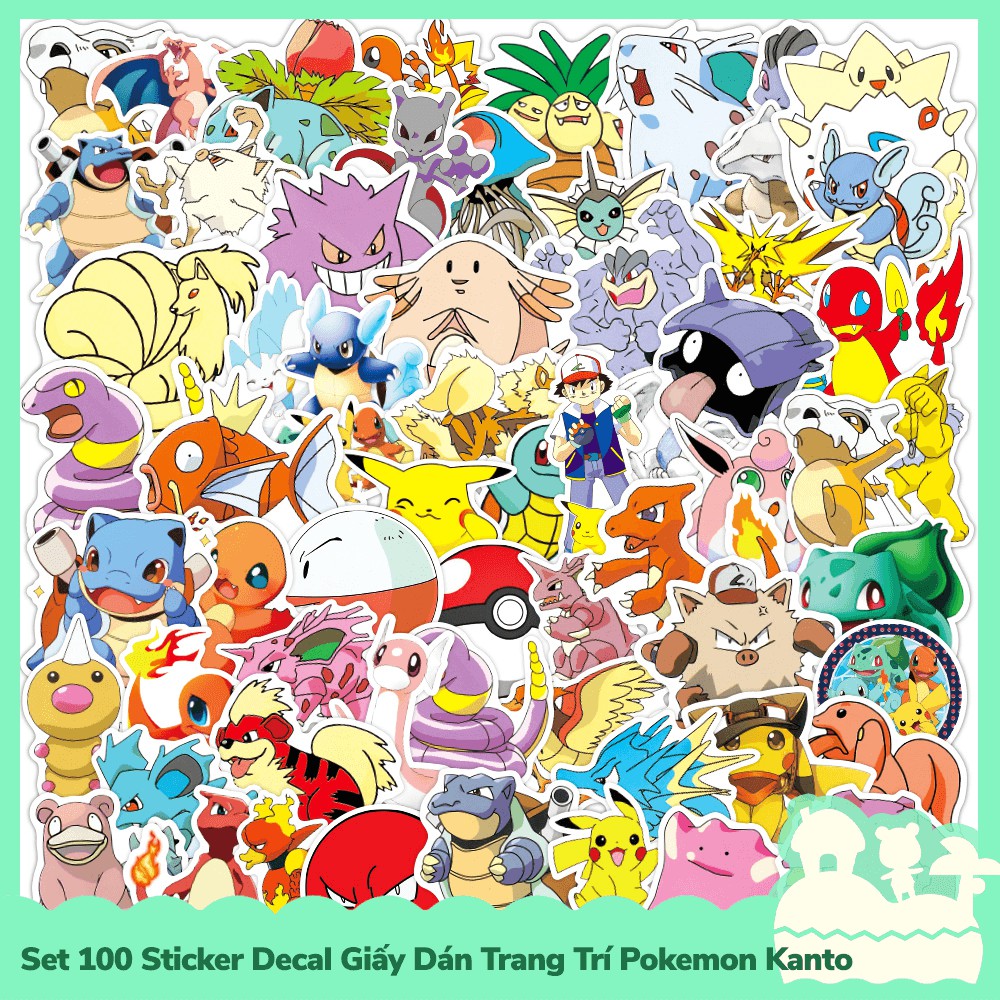 [Sẵn VN - NowShip] Set 100 Sticker Decal Dán Trang Trí Mẫu Anime Manga Poke-mon