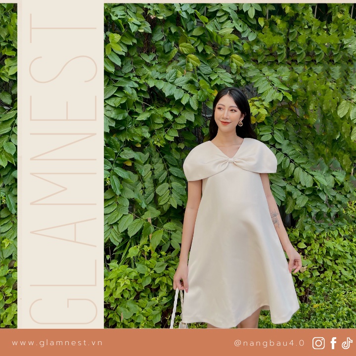 Váy Bầu Đẹp Đầm Bầu Diện Tết Thời Trang Vải Taffta Cao Cấp GLAM NEST VN004