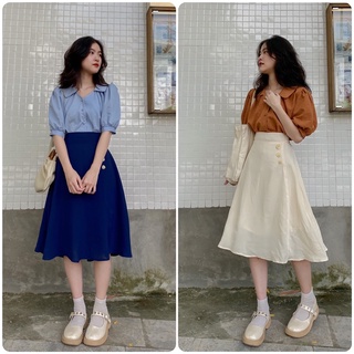 Chân váy THANH chất liệu linen form xoè đính cúc ✨