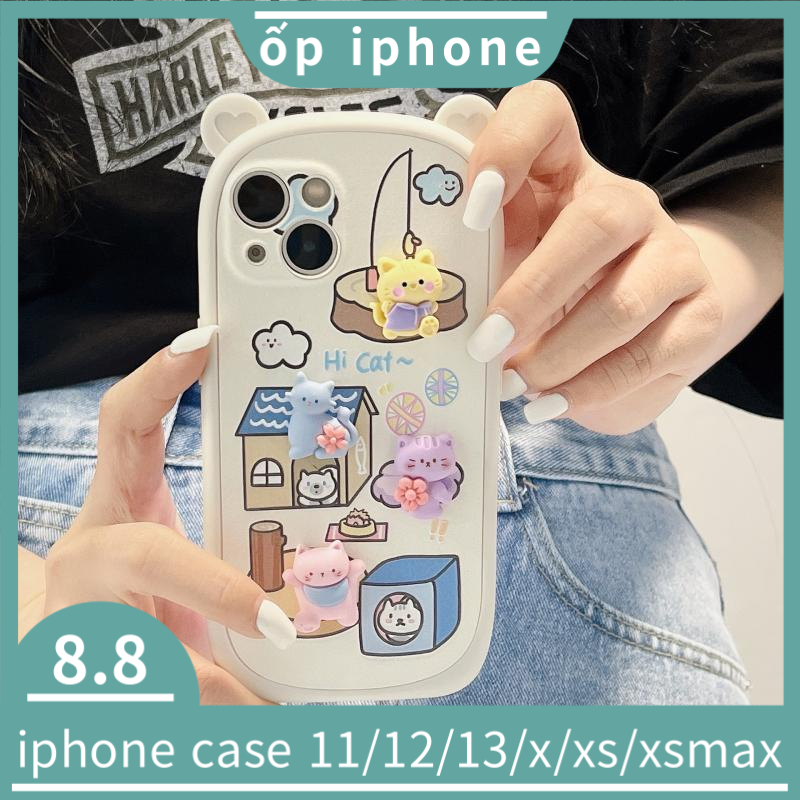 Ốp Điện Thoại Xốp Gắn Búp Bê Động Vật Ba Chiều Cho iphone 11 / 12 / 13 / Pro / promax / xs / xr / xsmax / 7plus / 8plus