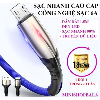 Cáp sạc điện thoại 6A, sạc nhanh 90%, truyền dữ liệu, sạc được tất cả các dòng điện thoại.