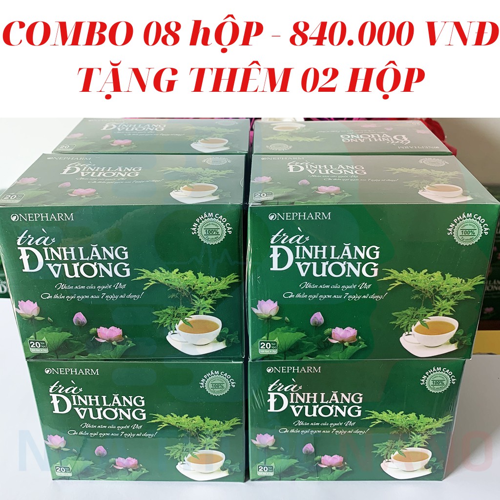 [TẶNG 2 TRÀ] Combo 8 Trà túi lọc Đinh Lăng Vương từ Đinh Lăng, Chè Vằng, Lạc Tiên, Lá Sen, Tâm Sen giúp hỗ trợ giấc ngủ