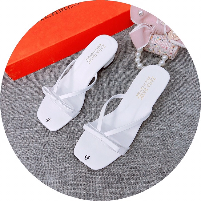 Dép nữ cao gót quai mảnh nơ nhỏ gót vuông 4cm