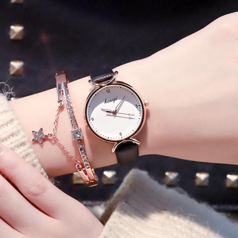 Đồng Hồ Quartz Nữ Mặt Đính Hột Xoàn Dây Da